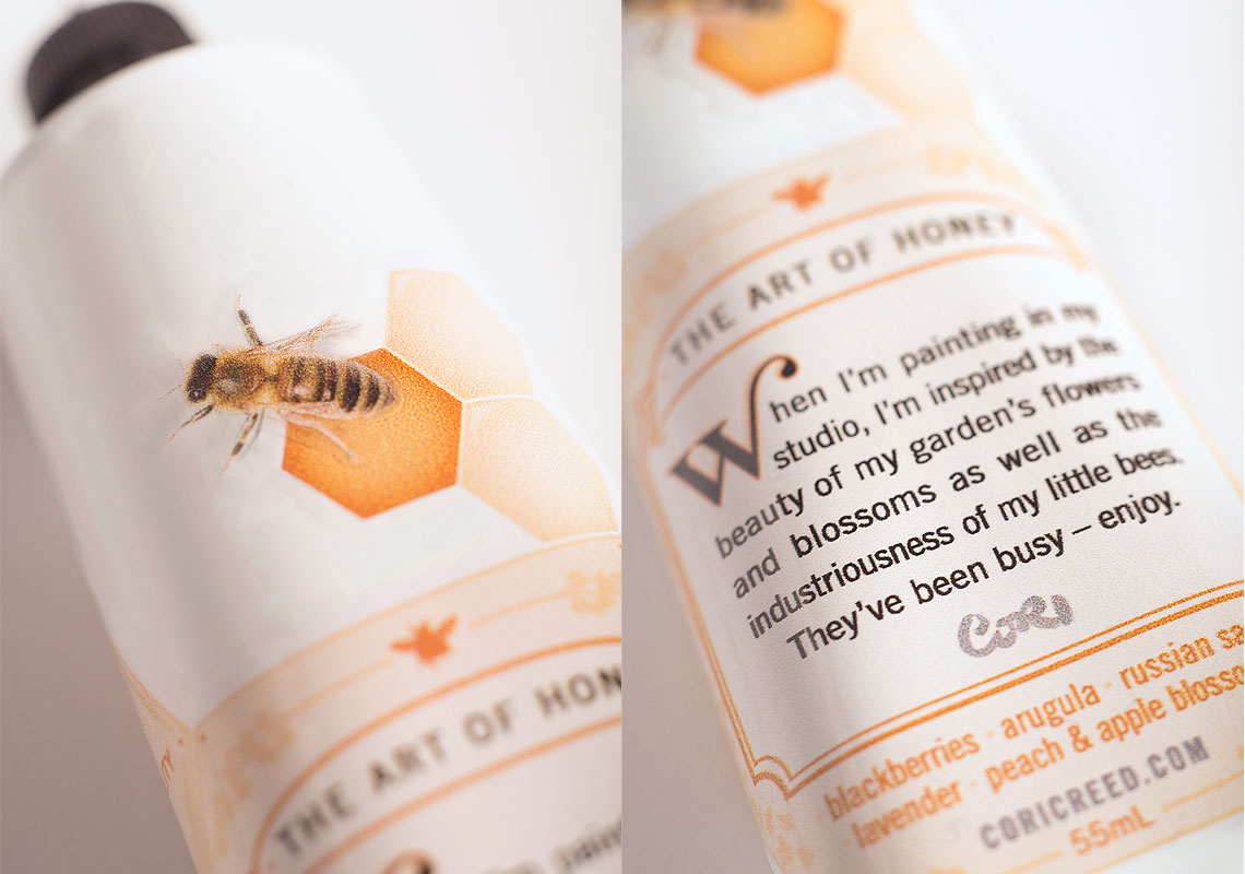 A Close Up of Packaging for Unpasteurized Wildflower Honey Inspired by Paint Tubes