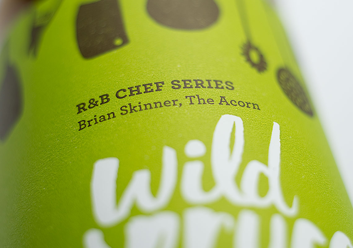 A Close Up of the Typography on the Label of the Wild Spruce Tip Beer, Created for R&B Brewing's Chef Series