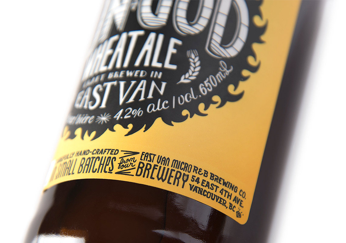 A Close Up Shot of the Bottom Corner of the R&B Brewing Sun God Label
