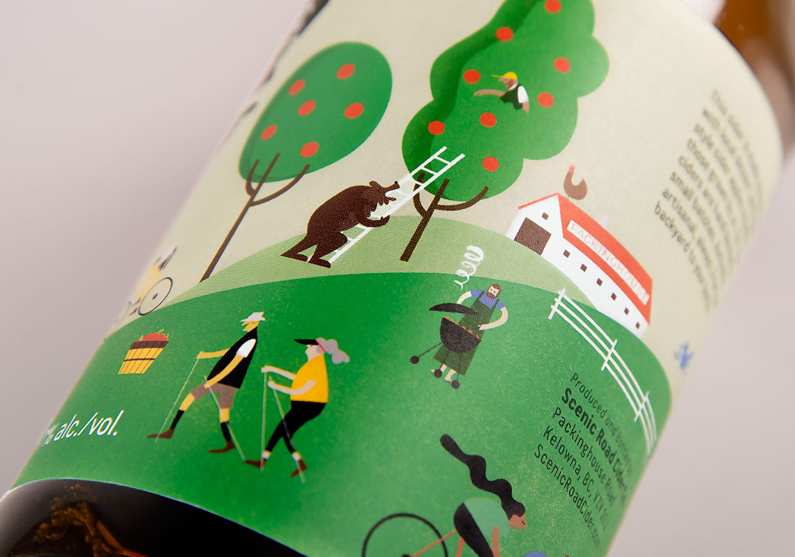 A Side Shot of the Scenic Road Cider Co. Dry Cider Packaging Illustration