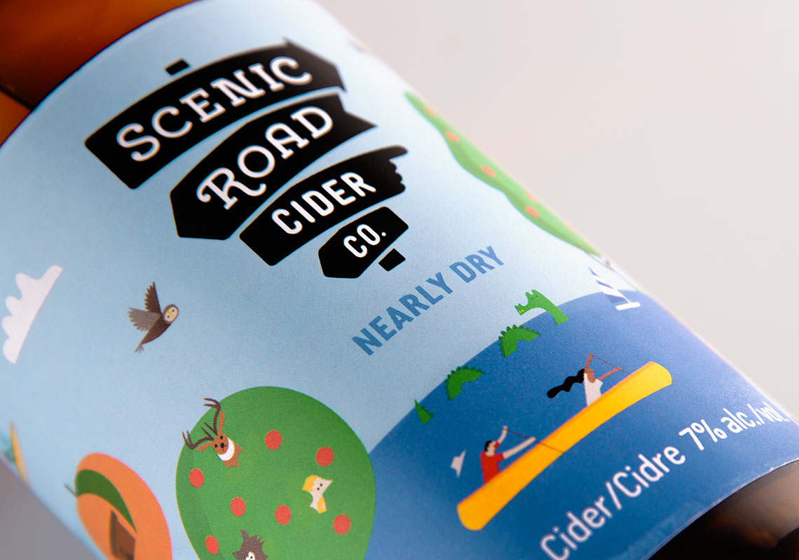 Scenic Road Cider Co. Close Up Shot of the Nearly Dry Cider Packaging Design