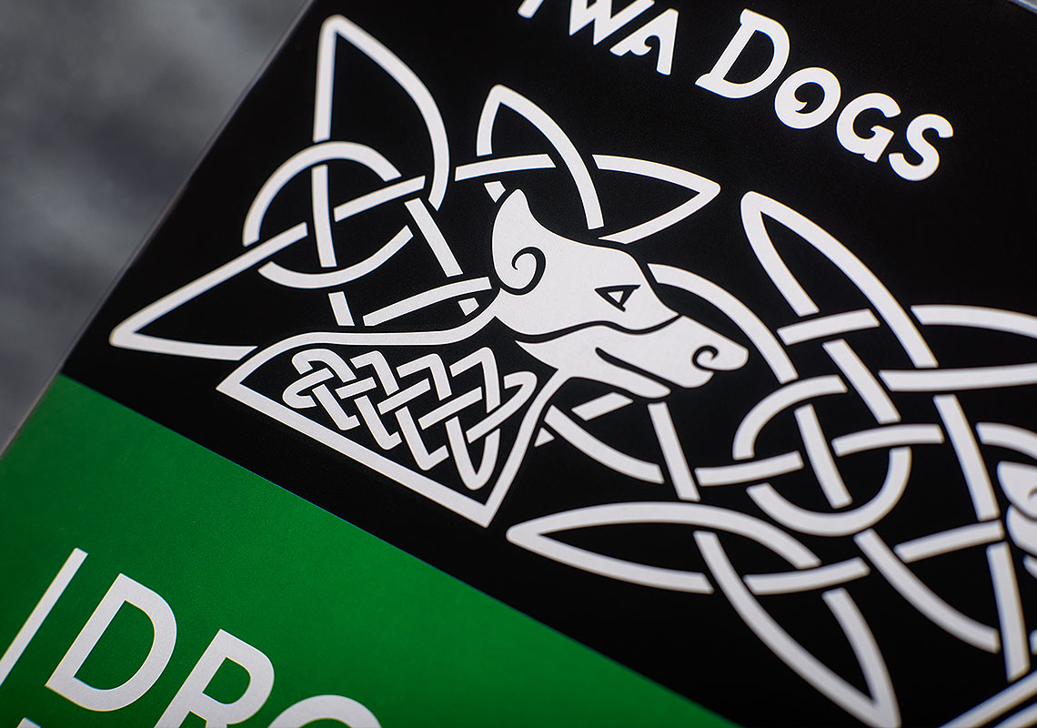 Close Up Shot of the TWA Dogs Celtic-Inspired Packaging Design
